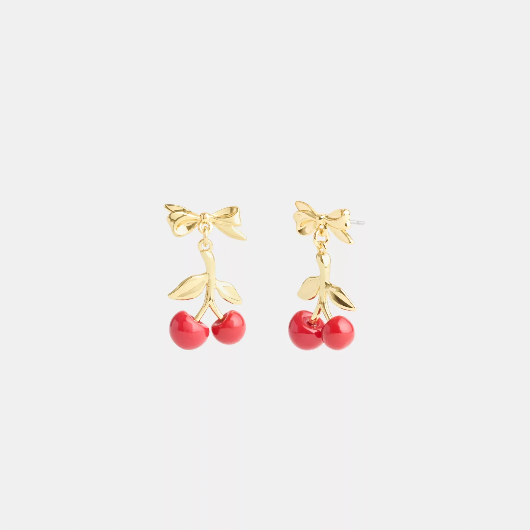 Resin Cherry Bow Earrings Gold/Red