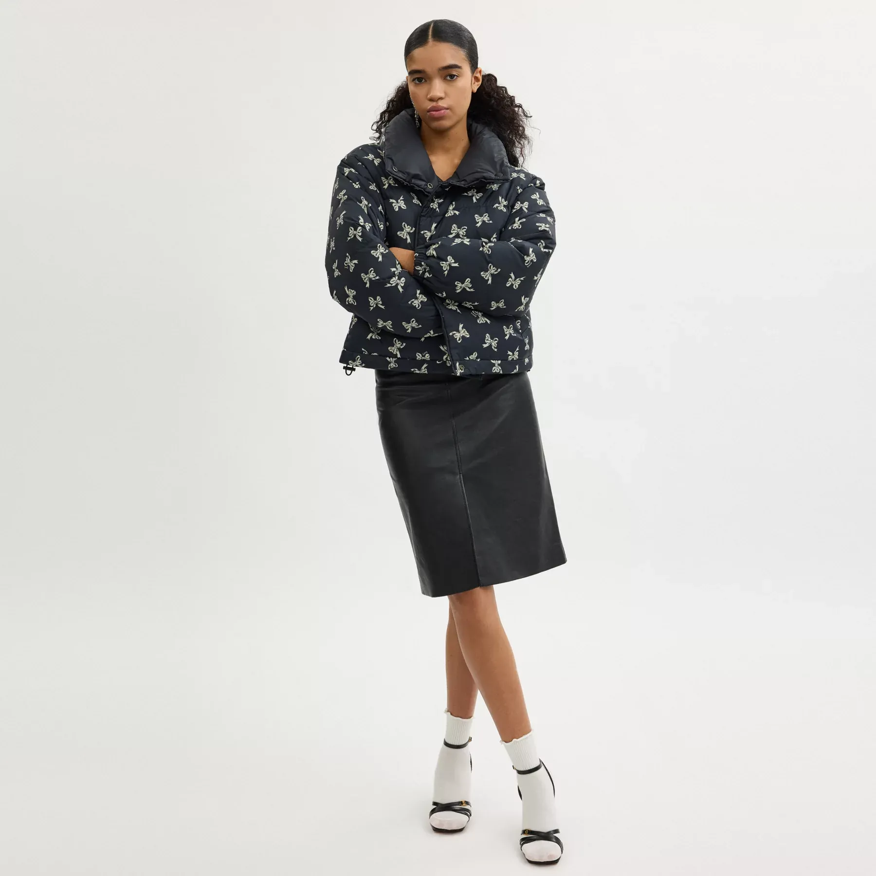 Reversible Cropped Puffer In Recycled Polyamide Black Multi