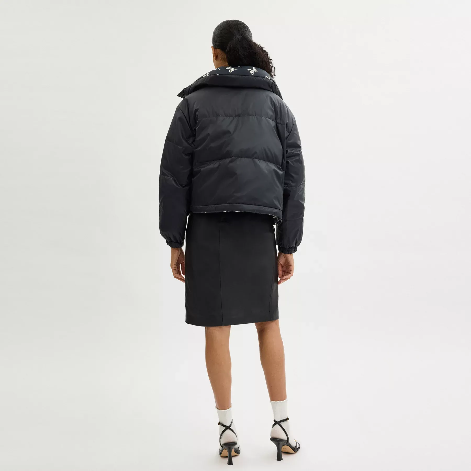 Reversible Cropped Puffer In Recycled Polyamide Black Multi Reversible Cropped Puffer In Recycled Polyamide Black Multi