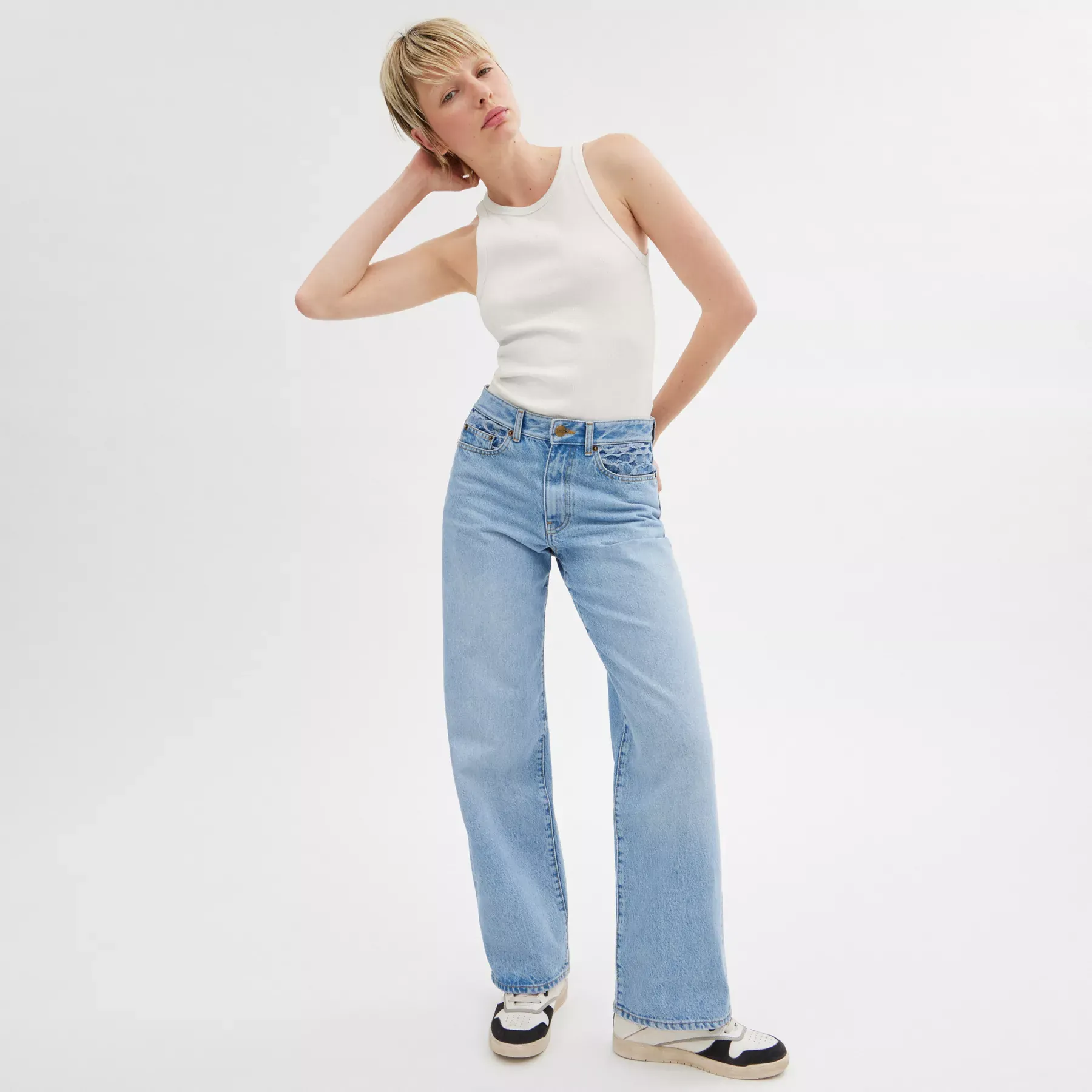 Ribbed Coach Script Tank Top White