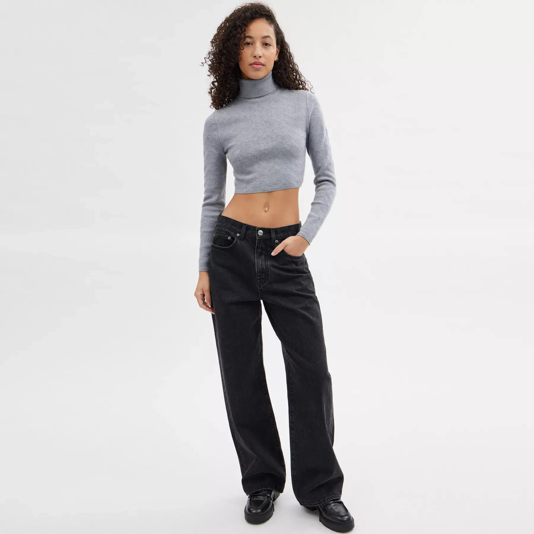 Signature Cropped Turtleneck Heather Grey