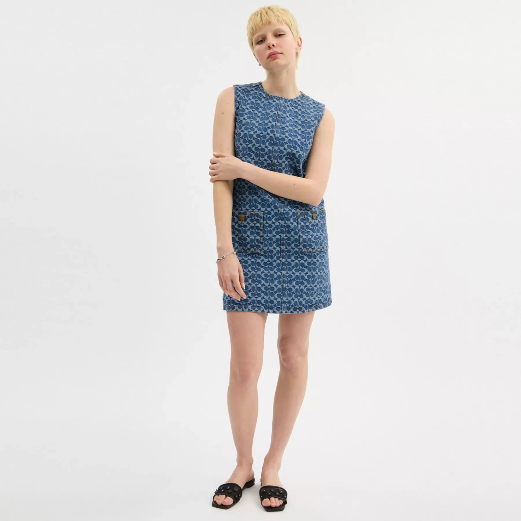 Signature Denim Mini Dress In Organic Cotton Blue Signature