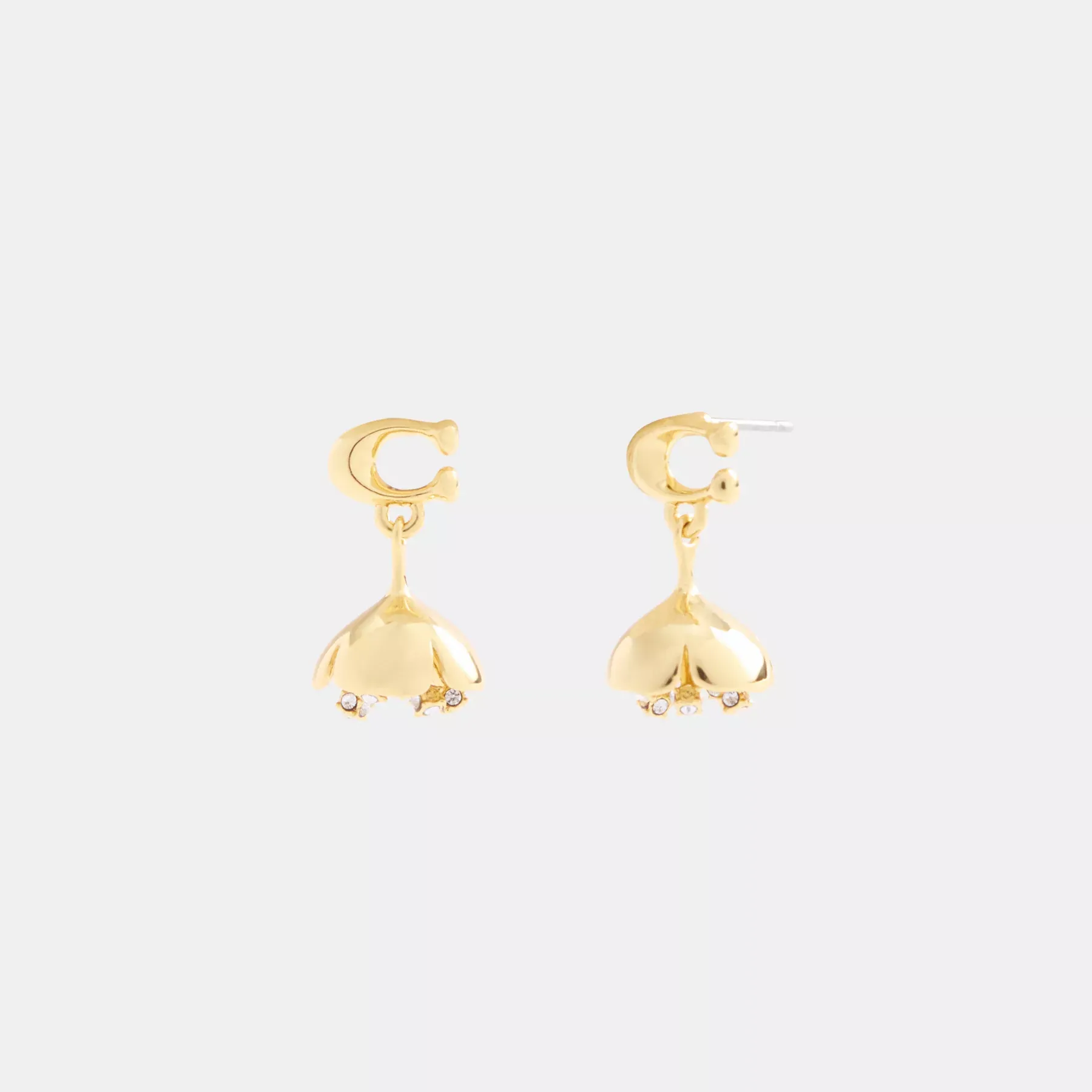 Signature Flower Drop Earrings Gold