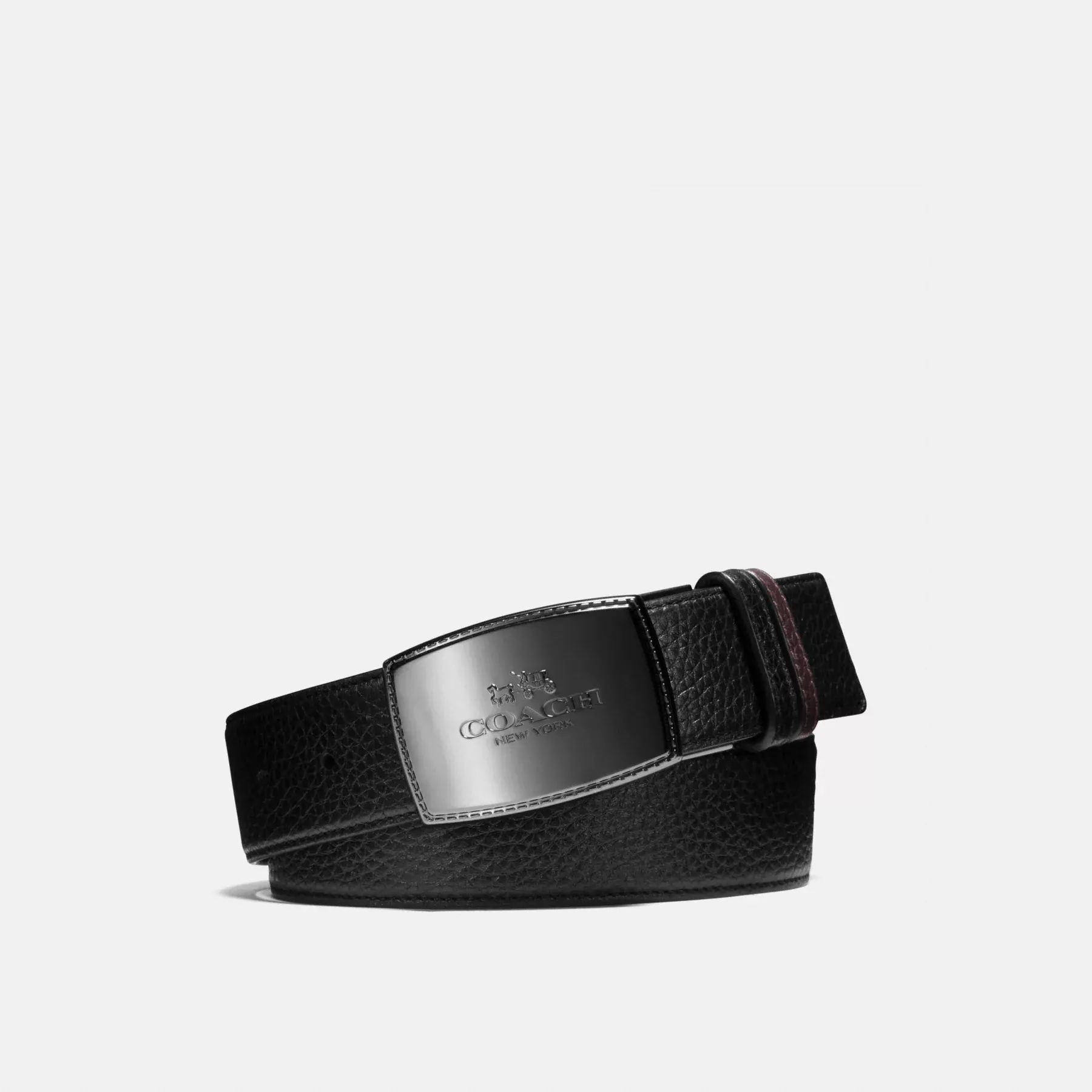 Stitched Plaque Buckle Cut-To-Size Reversible Belt, 38mm Black/Mahogany