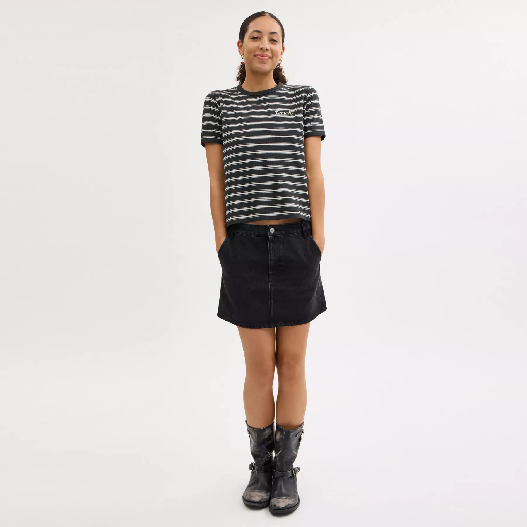 Striped Signature Ringer T-Shirt In Organic Cotton Black/White