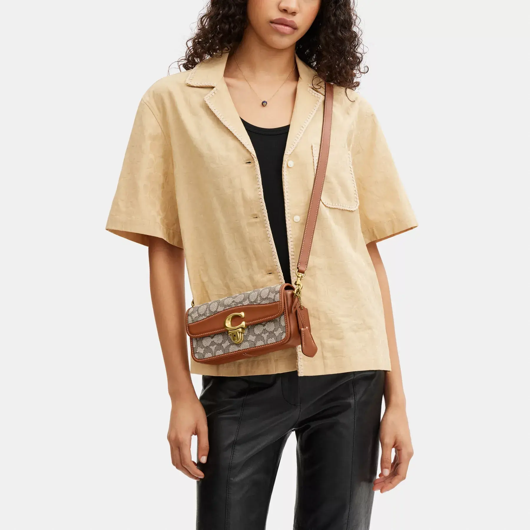 Studio Baguette Bag In Signature Textile Jacquard Cocoa Burnished Amb Studio Baguette Bag In Signature Textile Jacquard Cocoa Burnished Amb