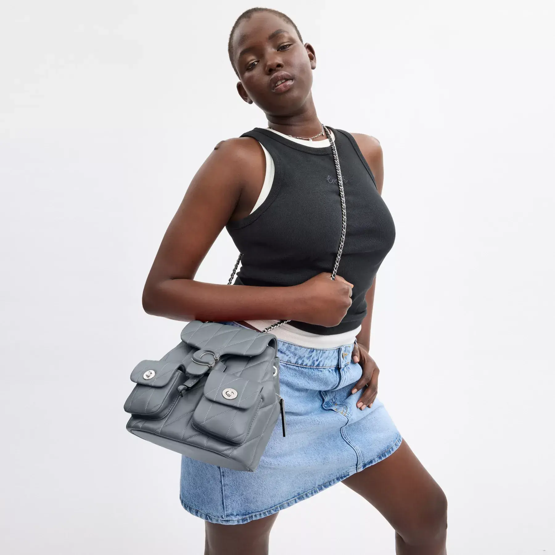 Tabby Backpack With Quilting Grey Blue Tabby Backpack With Quilting Grey Blue