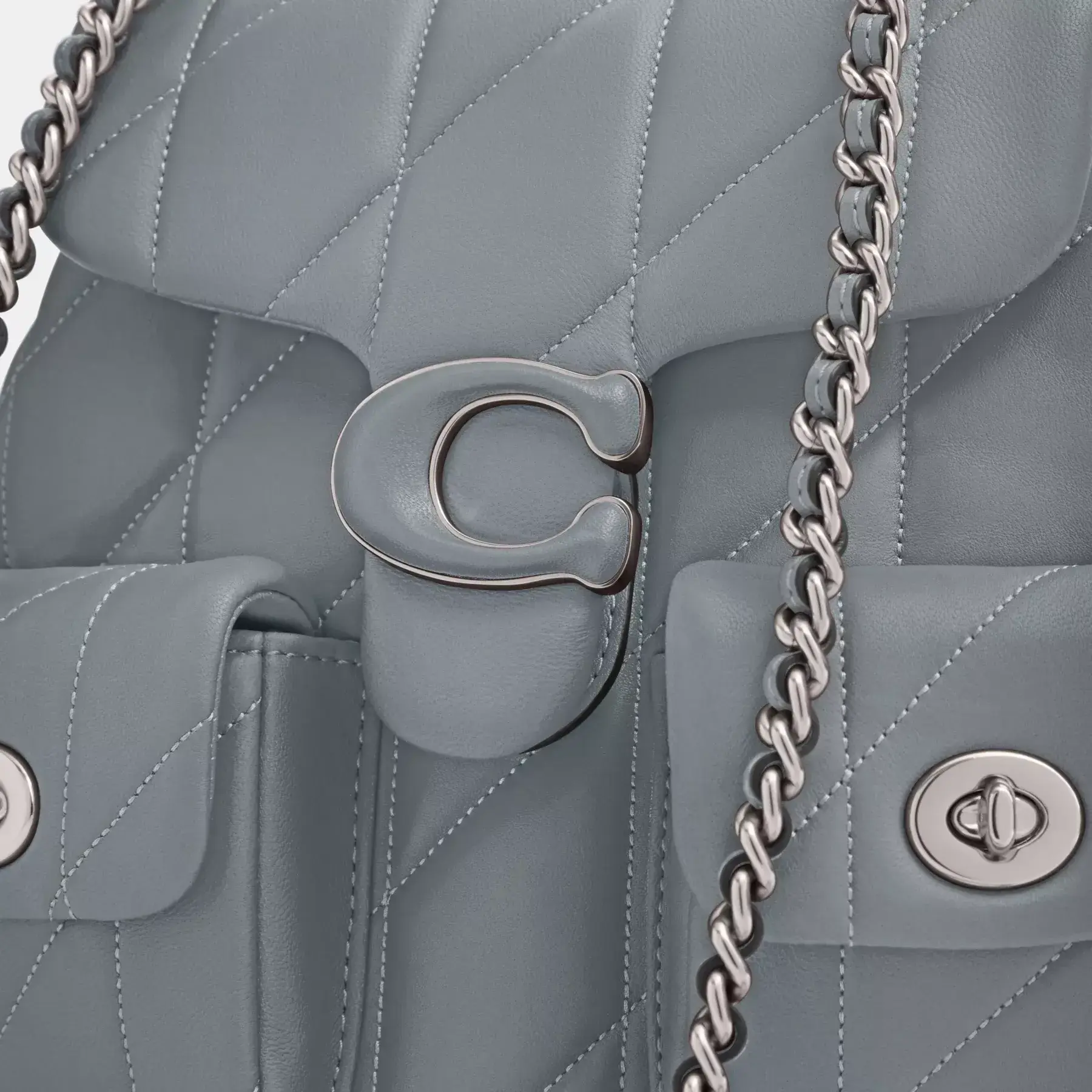 Tabby Backpack With Quilting Grey Blue Tabby Backpack With Quilting Grey Blue