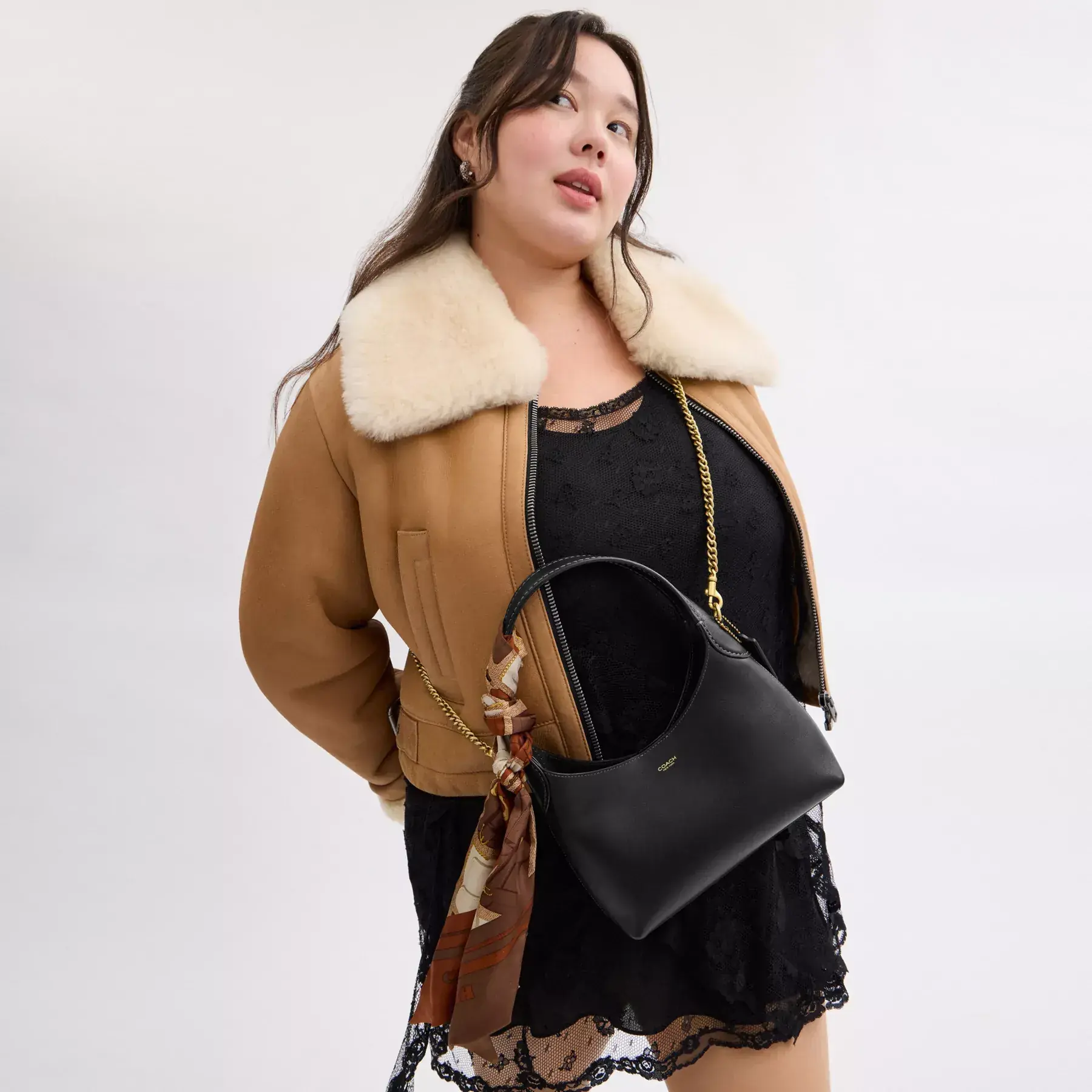 Tabby Bag Print Silk Wide Skinny Scarf Burnished Amber