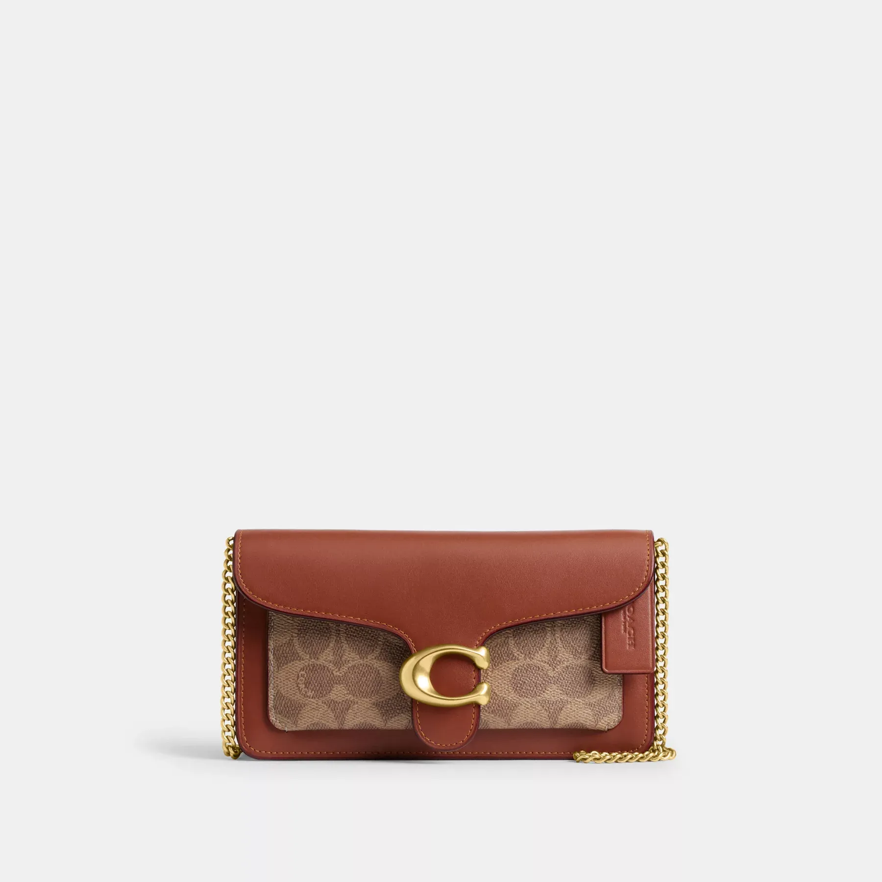 Tabby Chain Clutch In Signature Canvas Tan Caramel