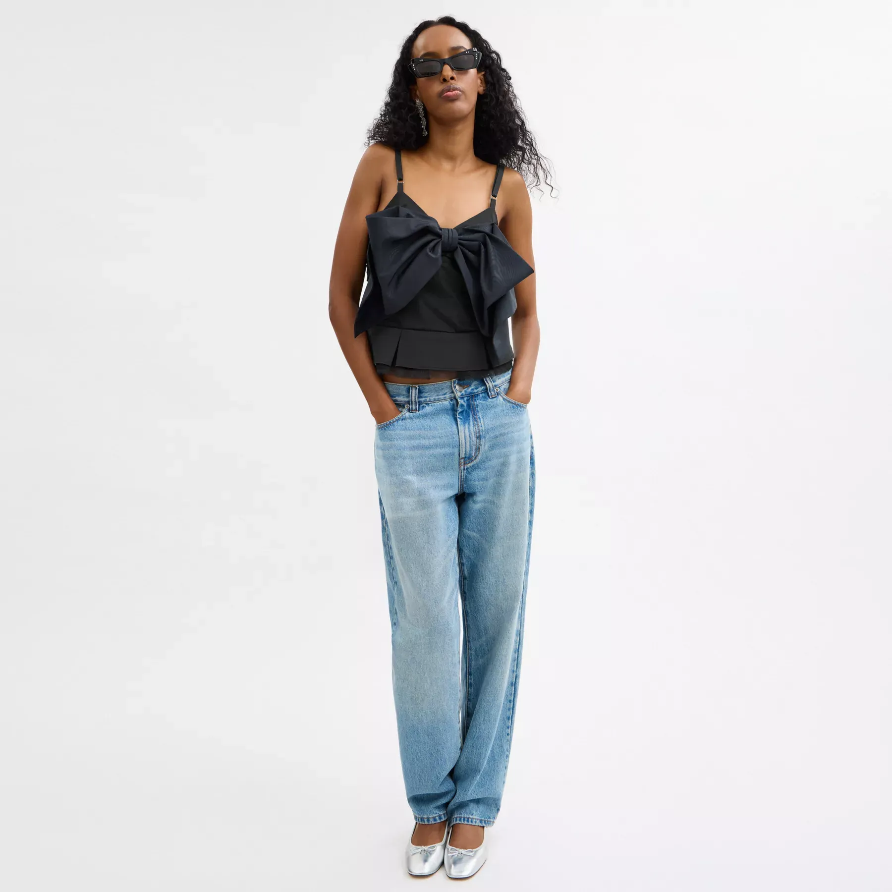 Taffeta Bow Top Black