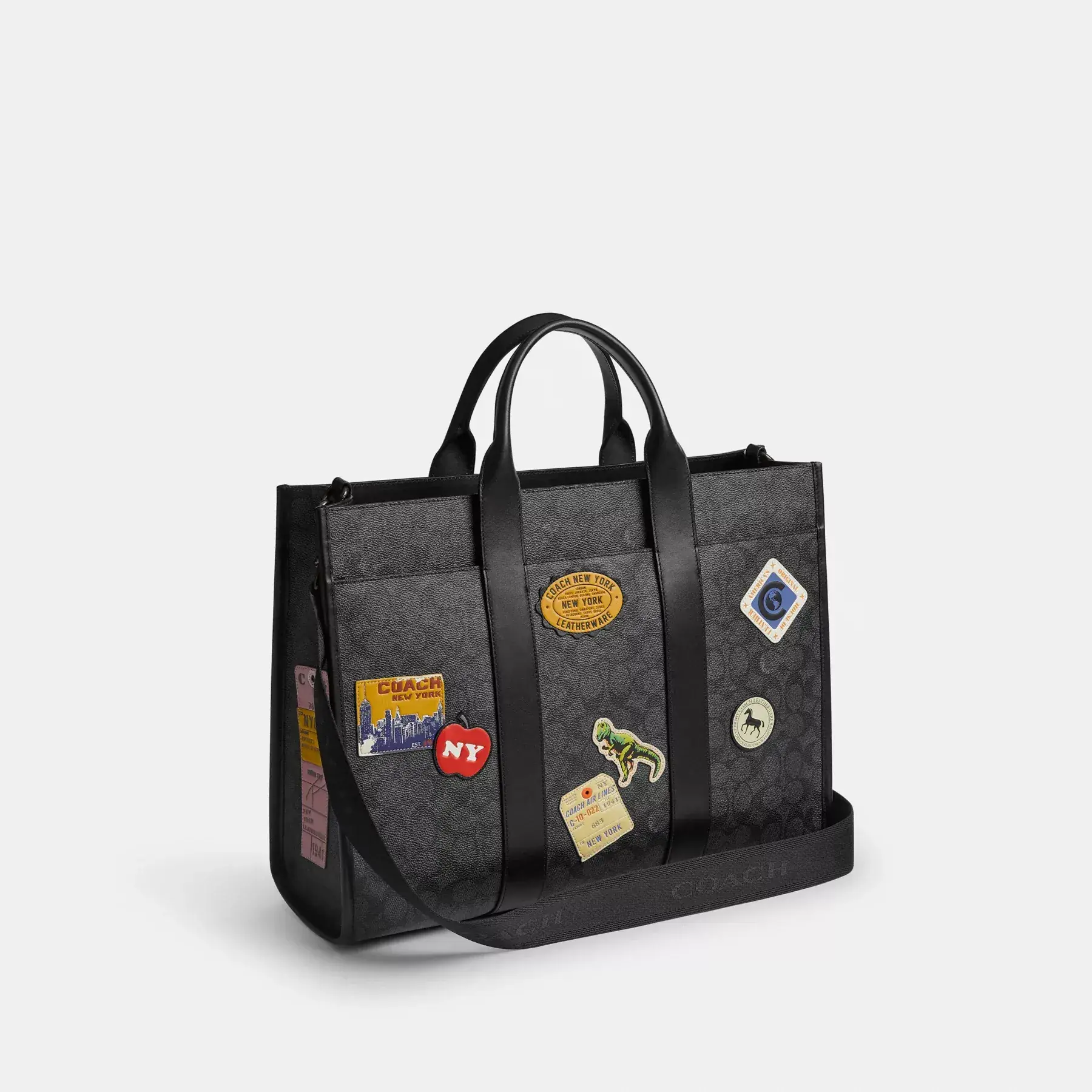 Wesley Tote In Signature Canvas With Patches Charcoal Multi Wesley Tote In Signature Canvas With Patches Charcoal Multi