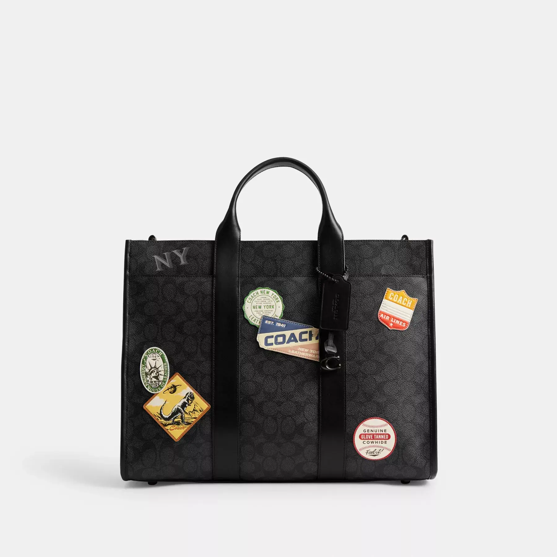 Wesley Tote In Signature Canvas With Patches Charcoal Multi Wesley Tote In Signature Canvas With Patches Charcoal Multi