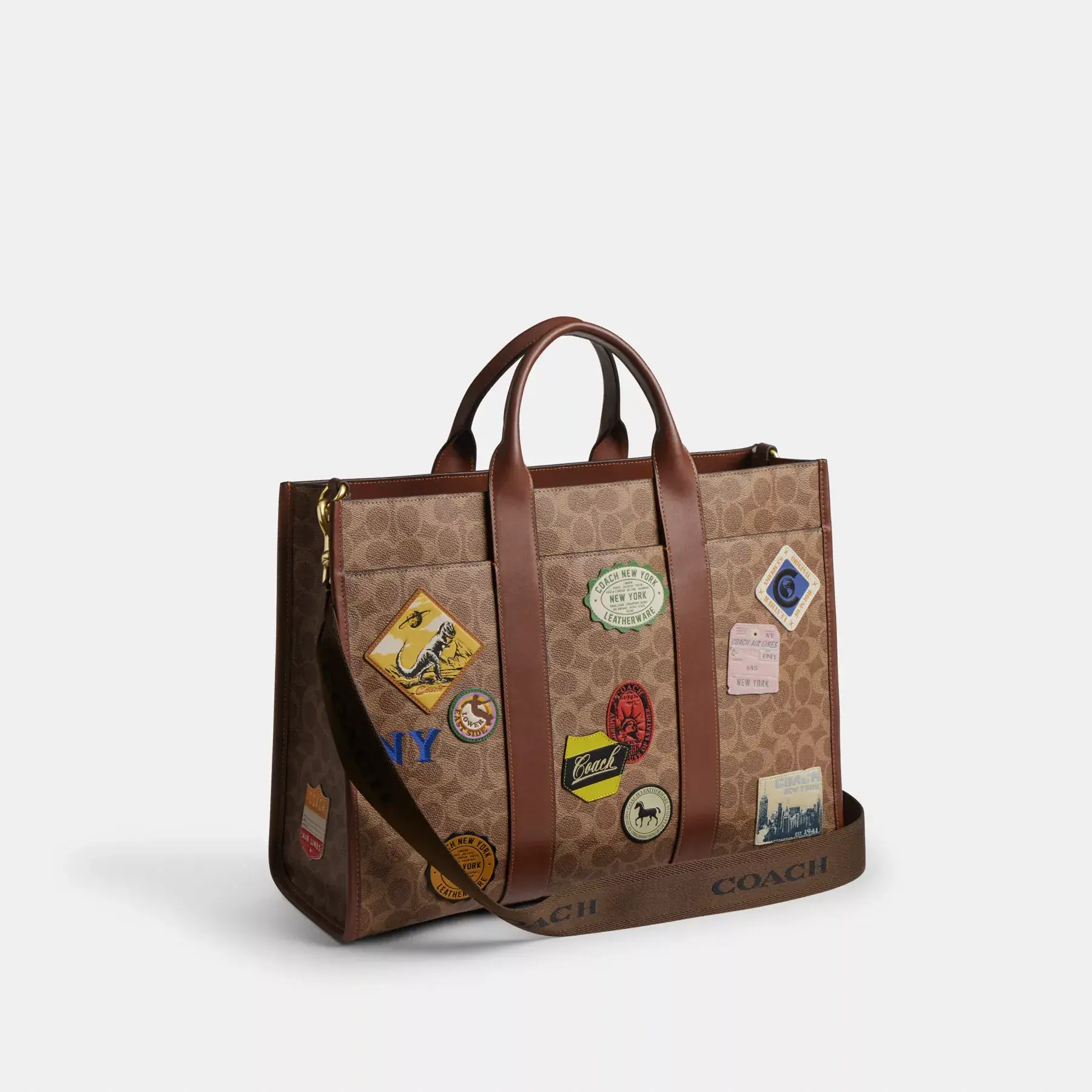 Wesley Tote In Signature Canvas With Patches Tan Multi Wesley Tote In Signature Canvas With Patches Tan Multi