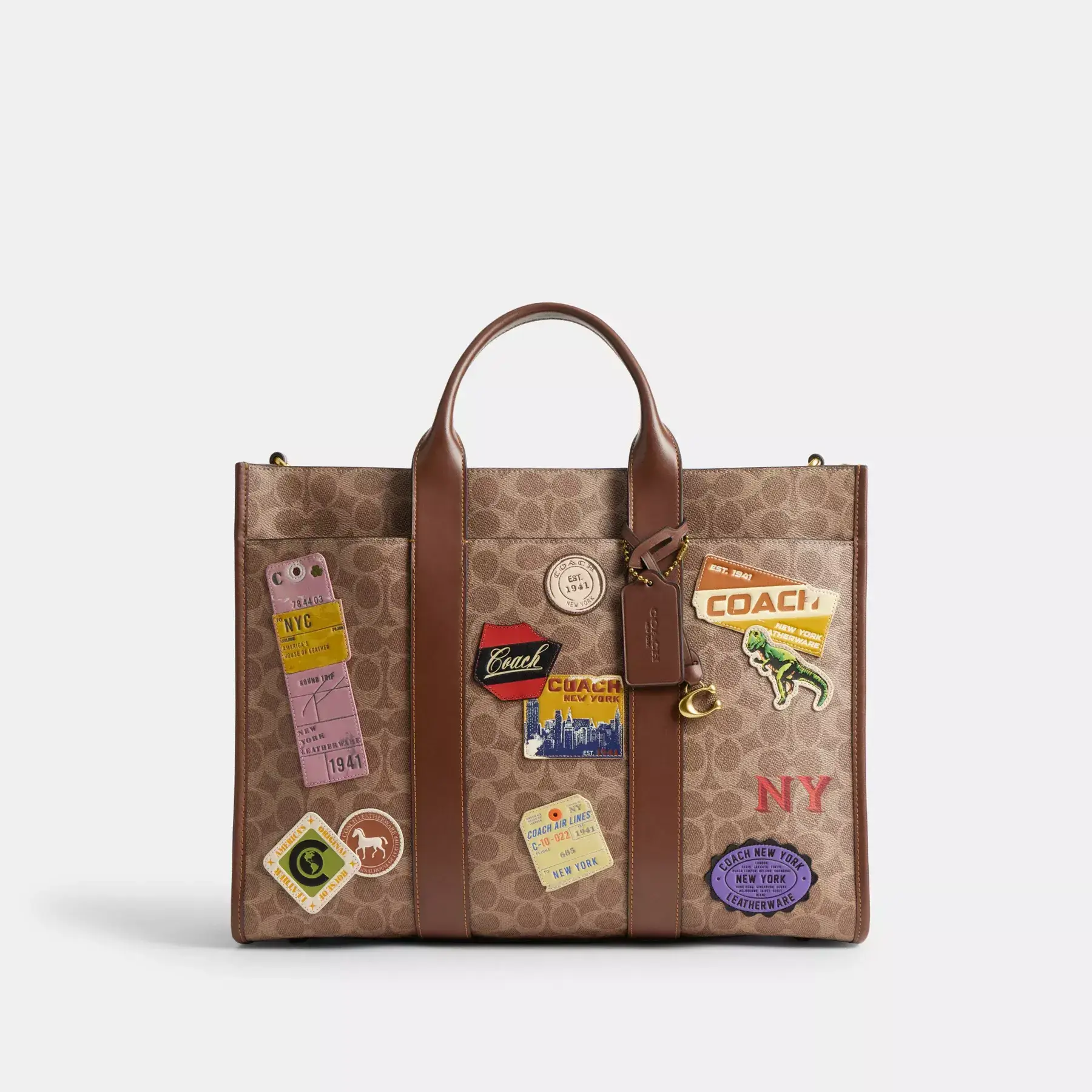 Wesley Tote In Signature Canvas With Patches Tan Multi Wesley Tote In Signature Canvas With Patches Tan Multi