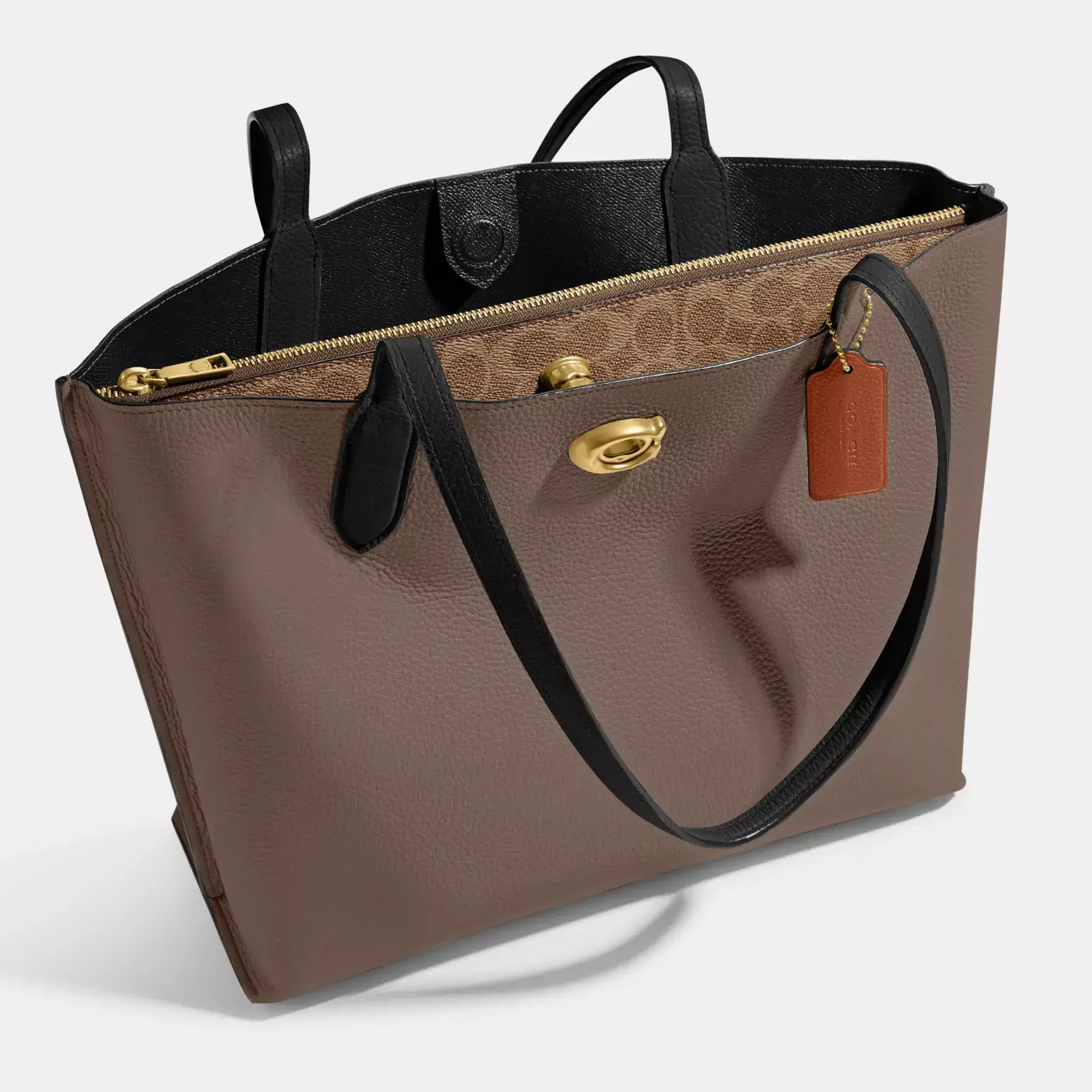Willow Tote In Colorblock With Signature Canvas Interior Dark Stone Willow Tote In Colorblock With Signature Canvas Interior Dark Stone